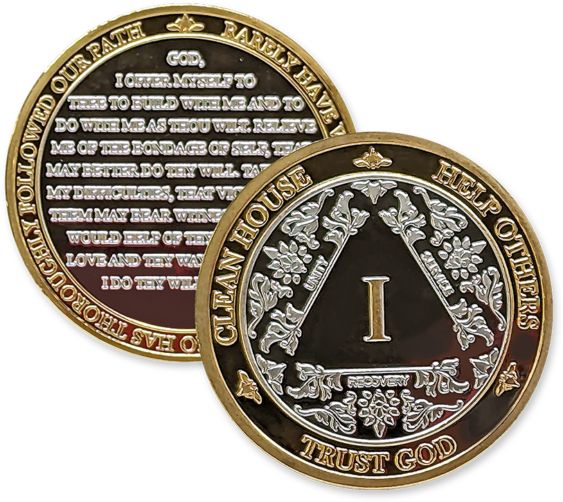 Silver & Gold AA Coin 1-60yrs Sobriety Chip — MY RECOVERY STORE