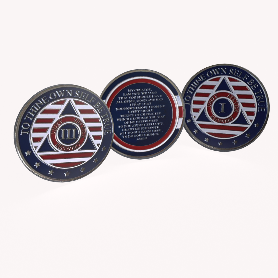 3-Pack Patriotic AA Chips: Select Any 3 Years, 1-50 Years Sobriety