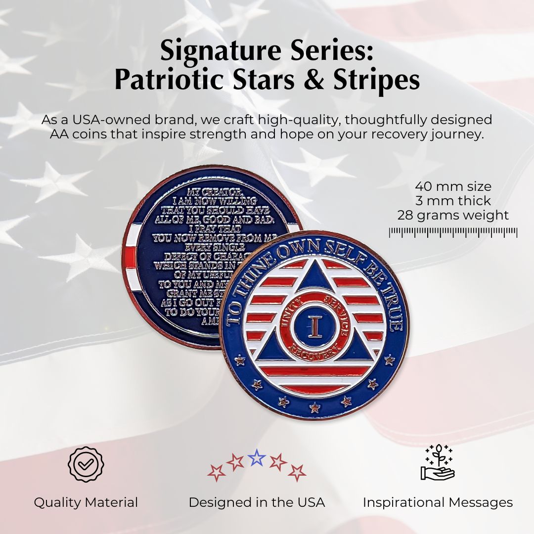 Patriotic AA Coin 1-50yrs Sobriety Chip