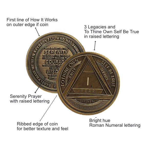 Bronze AA Coin 1-60yrs Sobriety Chip