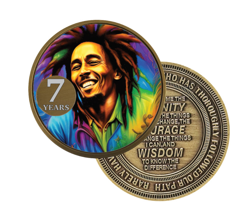 Celebrate Recovery with the Spirit of Bob Marley – Sobriety Coin Choose your month or year...Includes Gift Box