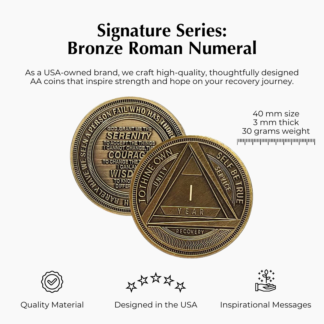 Bronze AA Coin 1-60yrs Sobriety Chip