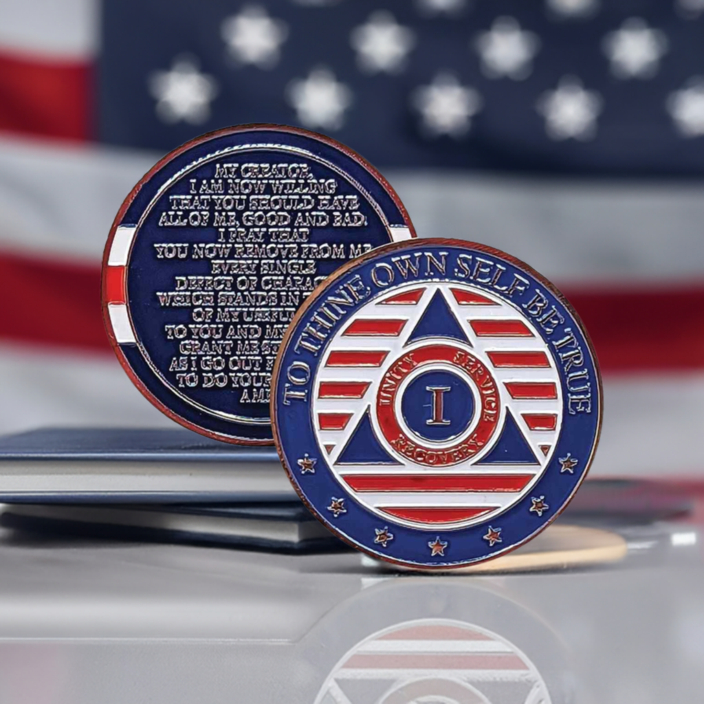 Patriotic AA Coin 1-50yrs Sobriety Chip