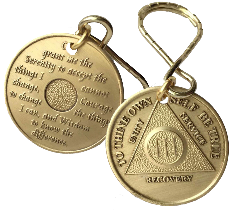 Wendells 1 Year AA Medallion in Gold Plated Recovery Mint Keychain Holder