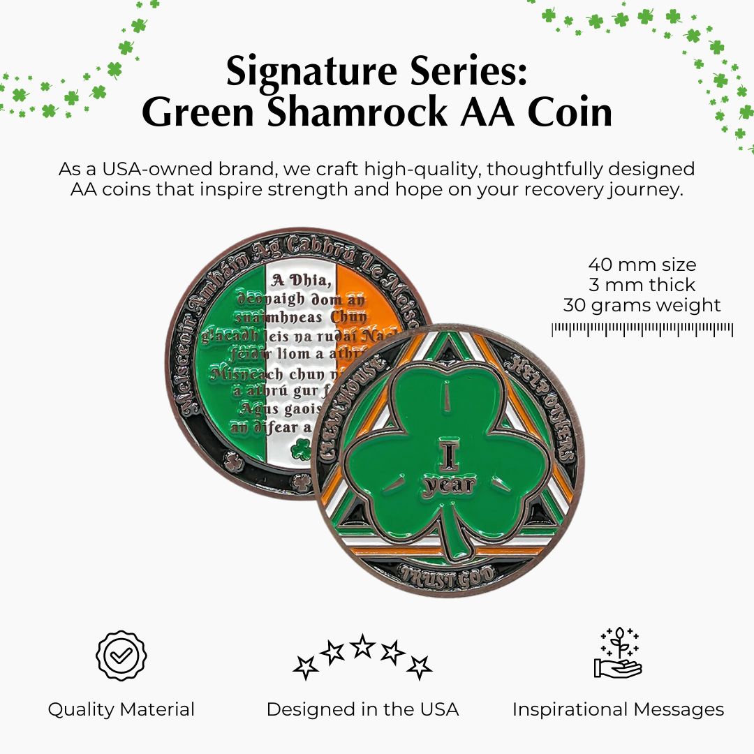 Irish Shamrock AA Coin 1-50yrs Sobriety Chip