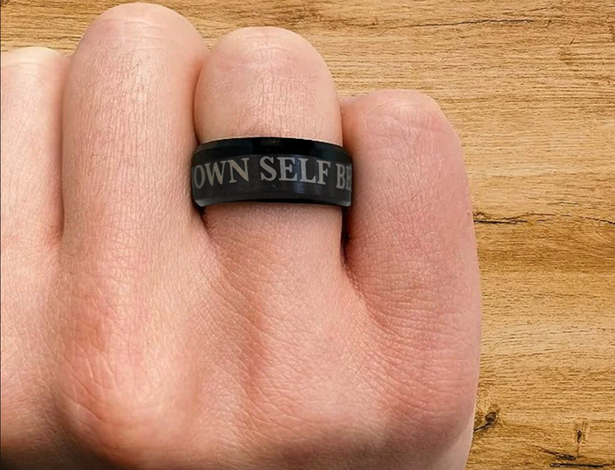 To Thine Own Self Be True Ring – Matte Black Stainless Steel Recovery Band