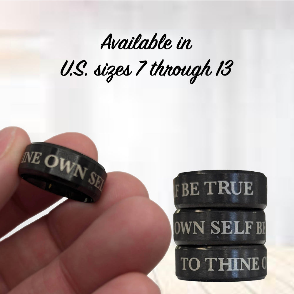 To Thine Own Self Be True Ring – Matte Black Stainless Steel Recovery Band